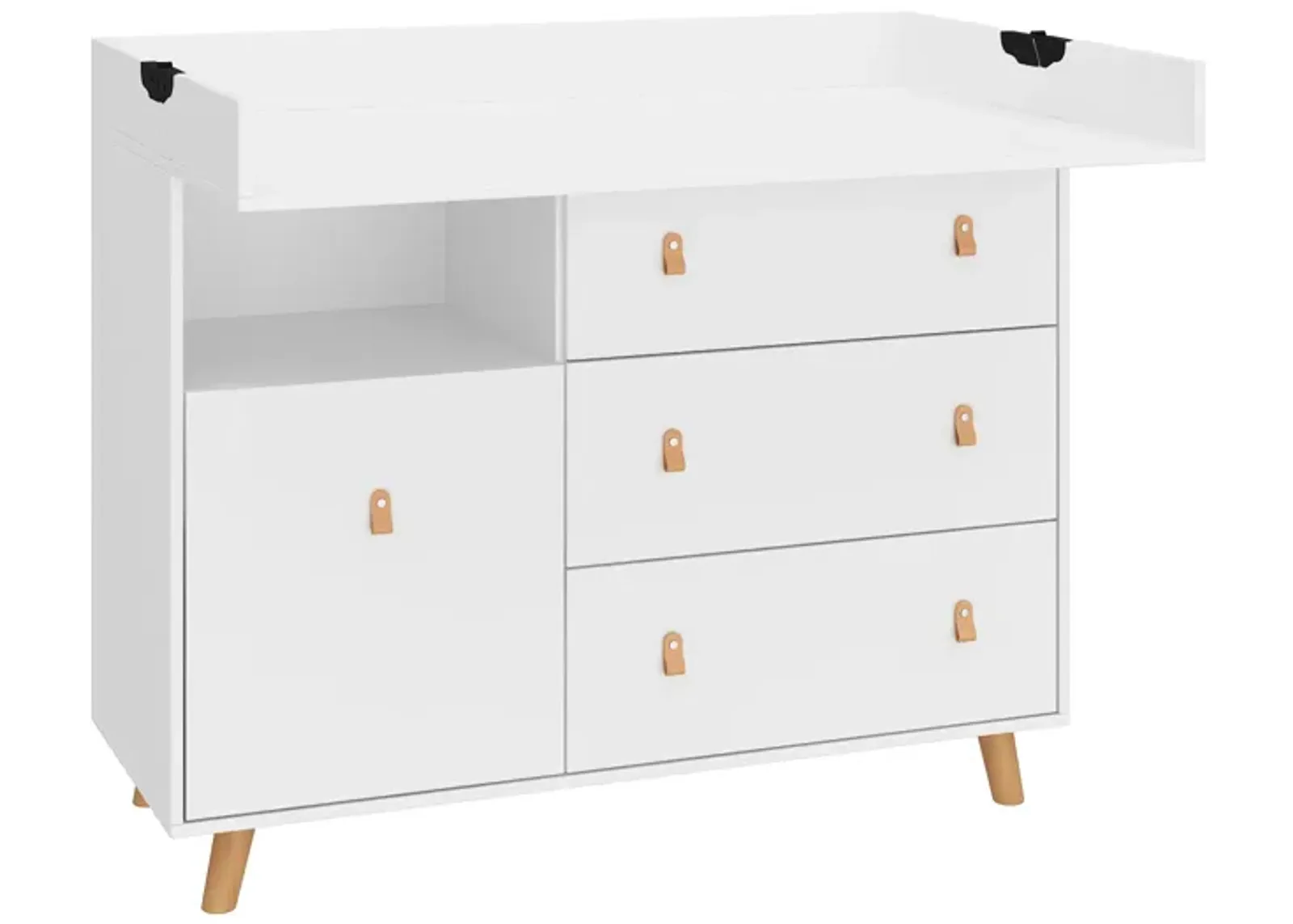 White 4-Drawer 45 in. Width, Wooden Stylish Chest of Drawers, Dresser, Storage Cabinet with Open Shelf