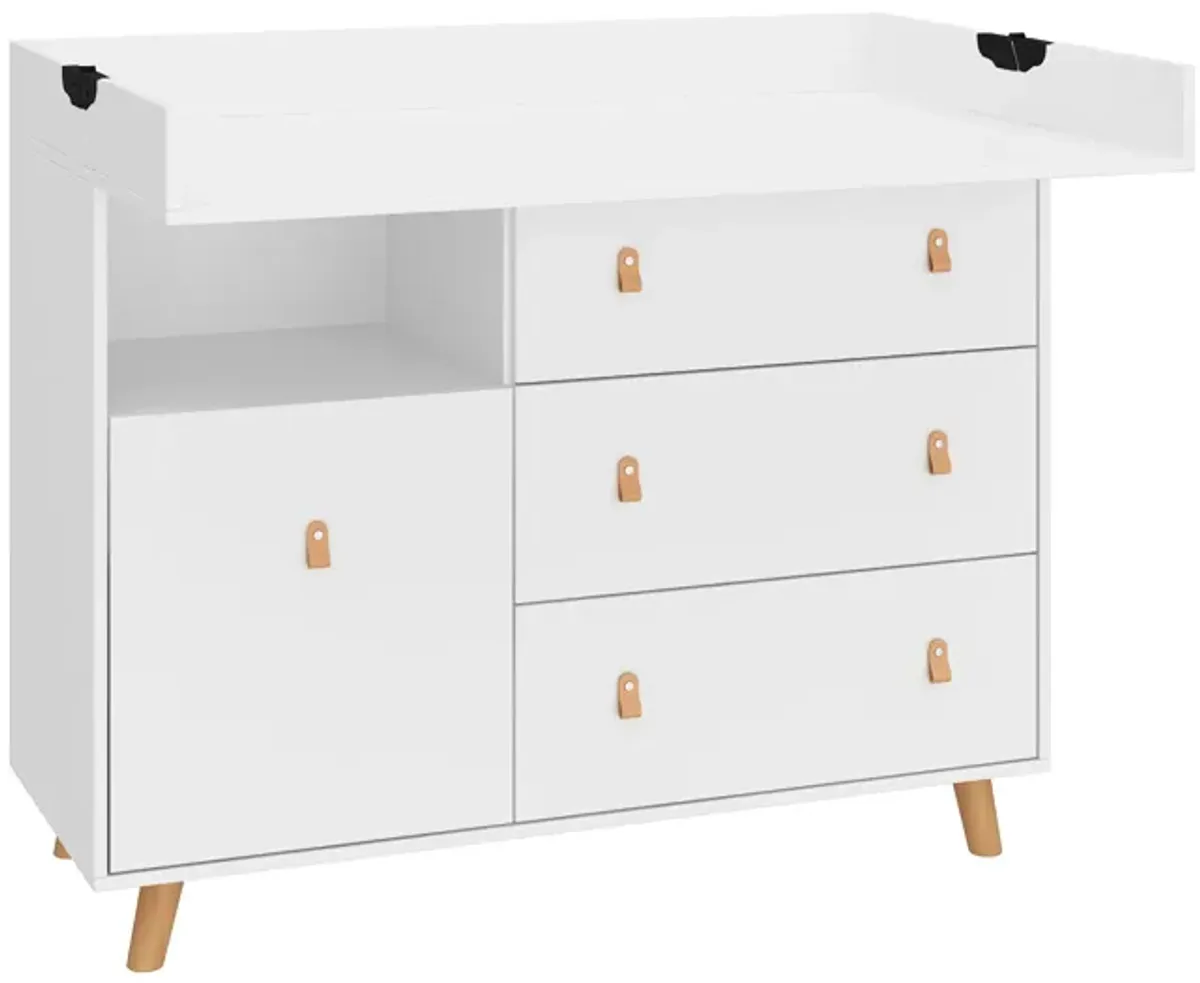 White 4-Drawer 45 in. Width, Wooden Stylish Chest of Drawers, Dresser, Storage Cabinet with Open Shelf