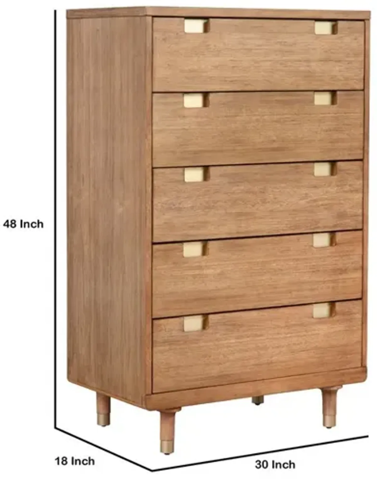 48 inch 5 Drawer Wooden Chest with Cutout Pulls, Brown - Benzara