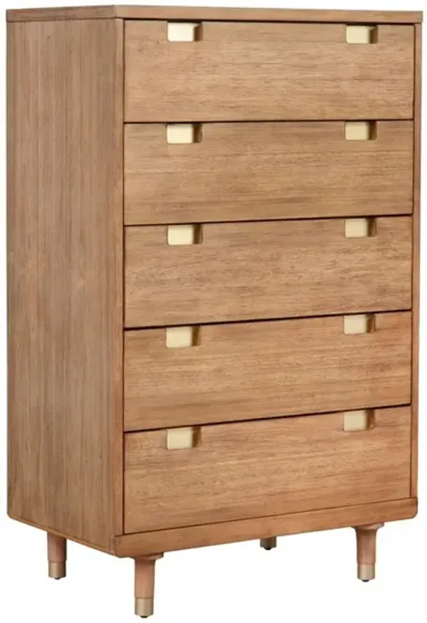 48 inch 5 Drawer Wooden Chest with Cutout Pulls, Brown - Benzara
