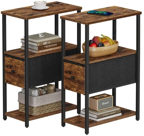 TUTOTAK Set of 2 Small Narrow End Table, Side Table, Nightstand with Cloth Drawer, Couch Table, for Living Room, Bedroom, Bedsid
