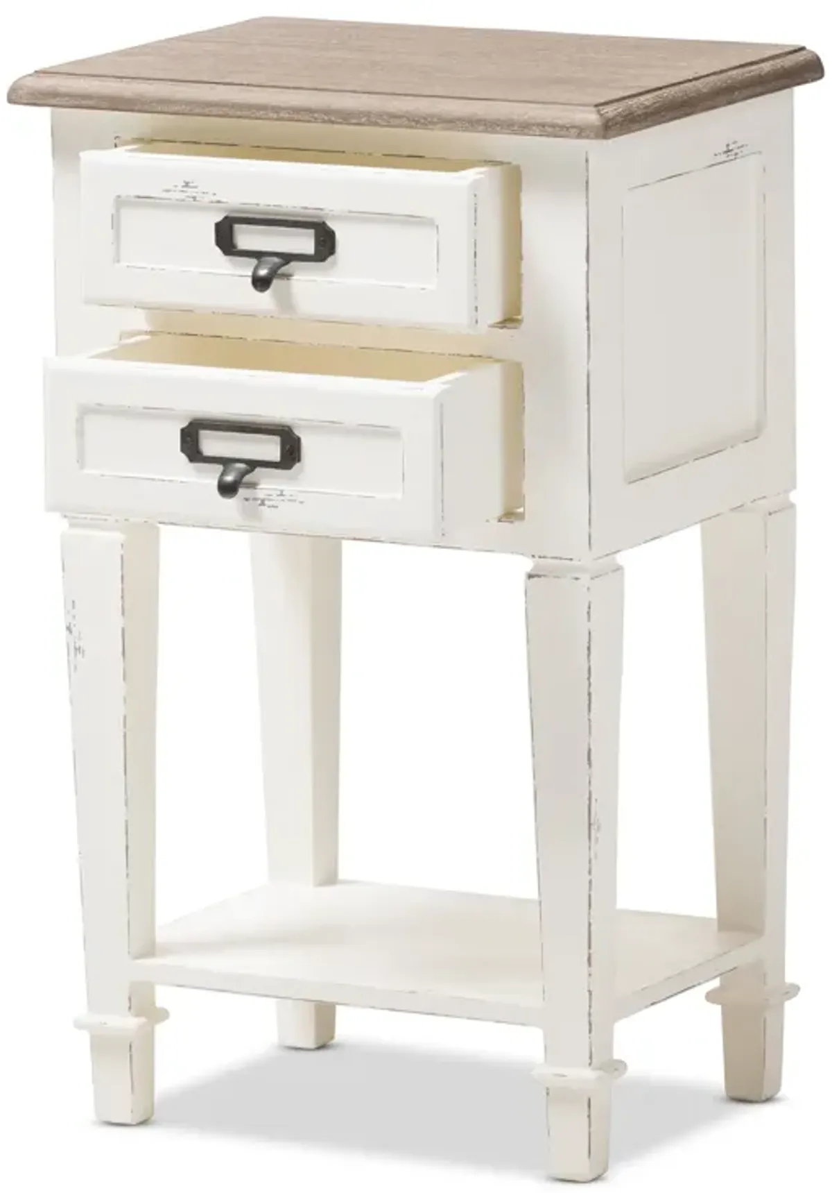 Baxton Studio Dauphine Weathered Oak And White Wash Distressed Finish Wood Nightstand