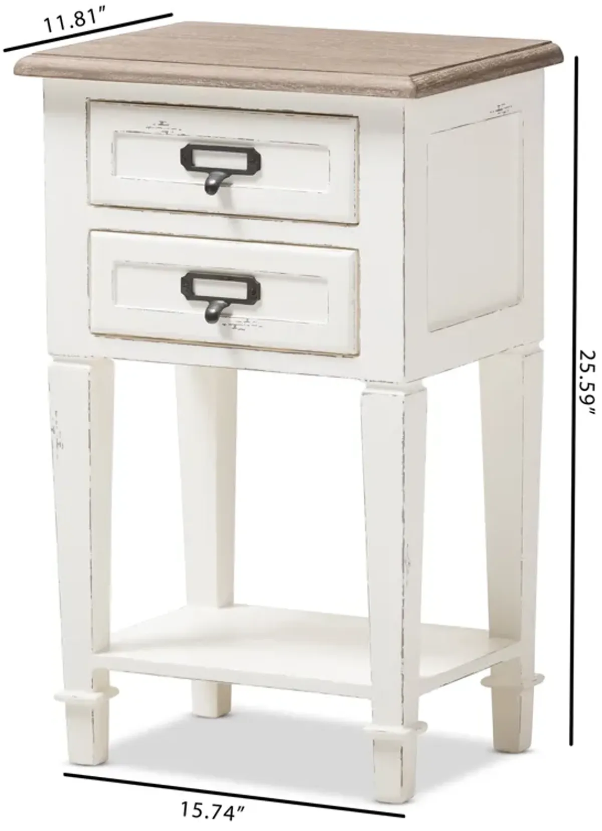 Baxton Studio Dauphine Weathered Oak And White Wash Distressed Finish Wood Nightstand