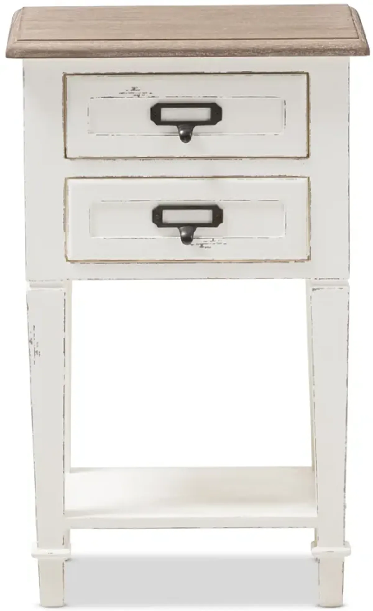 Baxton Studio Dauphine Weathered Oak And White Wash Distressed Finish Wood Nightstand