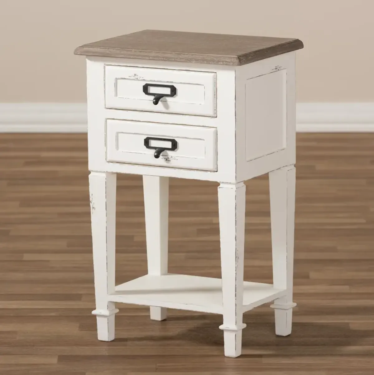 Baxton Studio Dauphine Weathered Oak And White Wash Distressed Finish Wood Nightstand