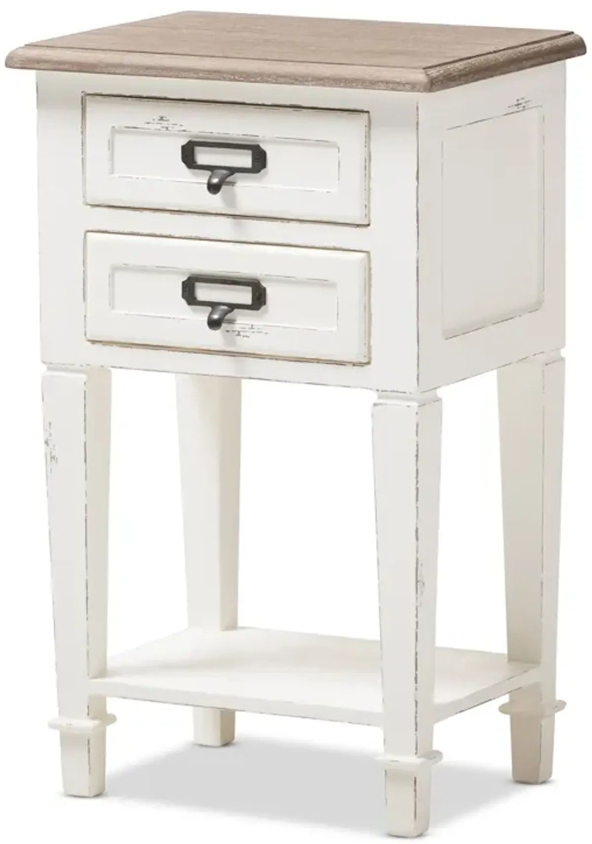 Baxton Studio Dauphine Weathered Oak And White Wash Distressed Finish Wood Nightstand