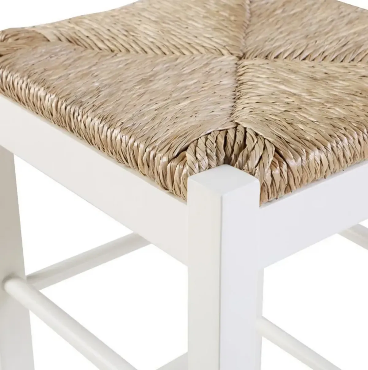 Square Wooden Frame Counter Stool with Hand Woven Rush, White and Brown-Benzara