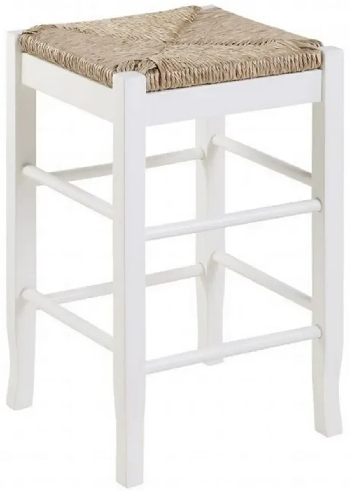 Square Wooden Frame Counter Stool with Hand Woven Rush, White and Brown-Benzara