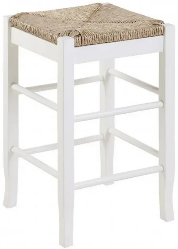 Square Wooden Frame Counter Stool with Hand Woven Rush, White and Brown-Benzara