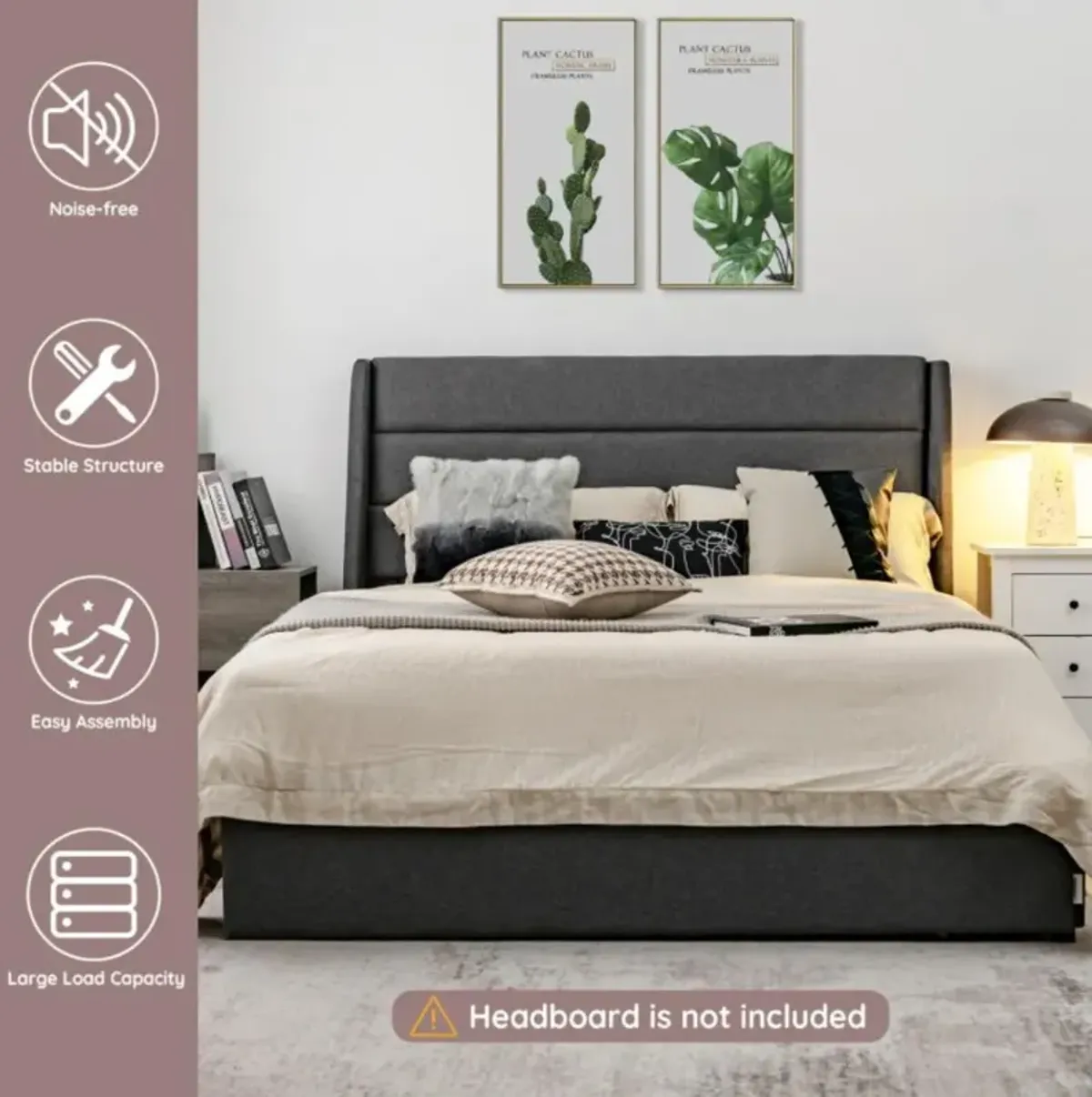 Hivvago Full/Queen Size Upholstered Platform Bed Frame with 3 Storage Drawers