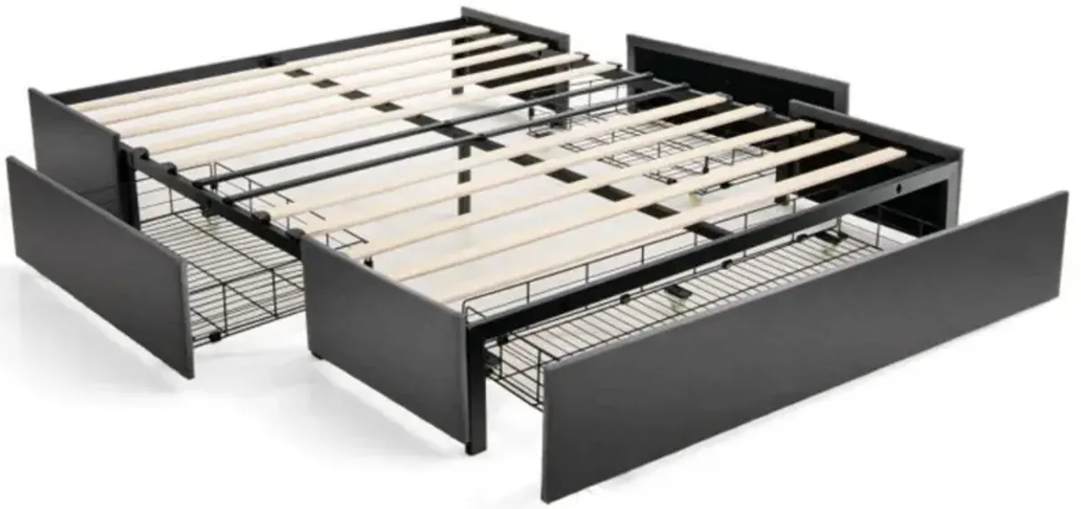 Hivvago Full/Queen Size Upholstered Platform Bed Frame with 3 Storage Drawers