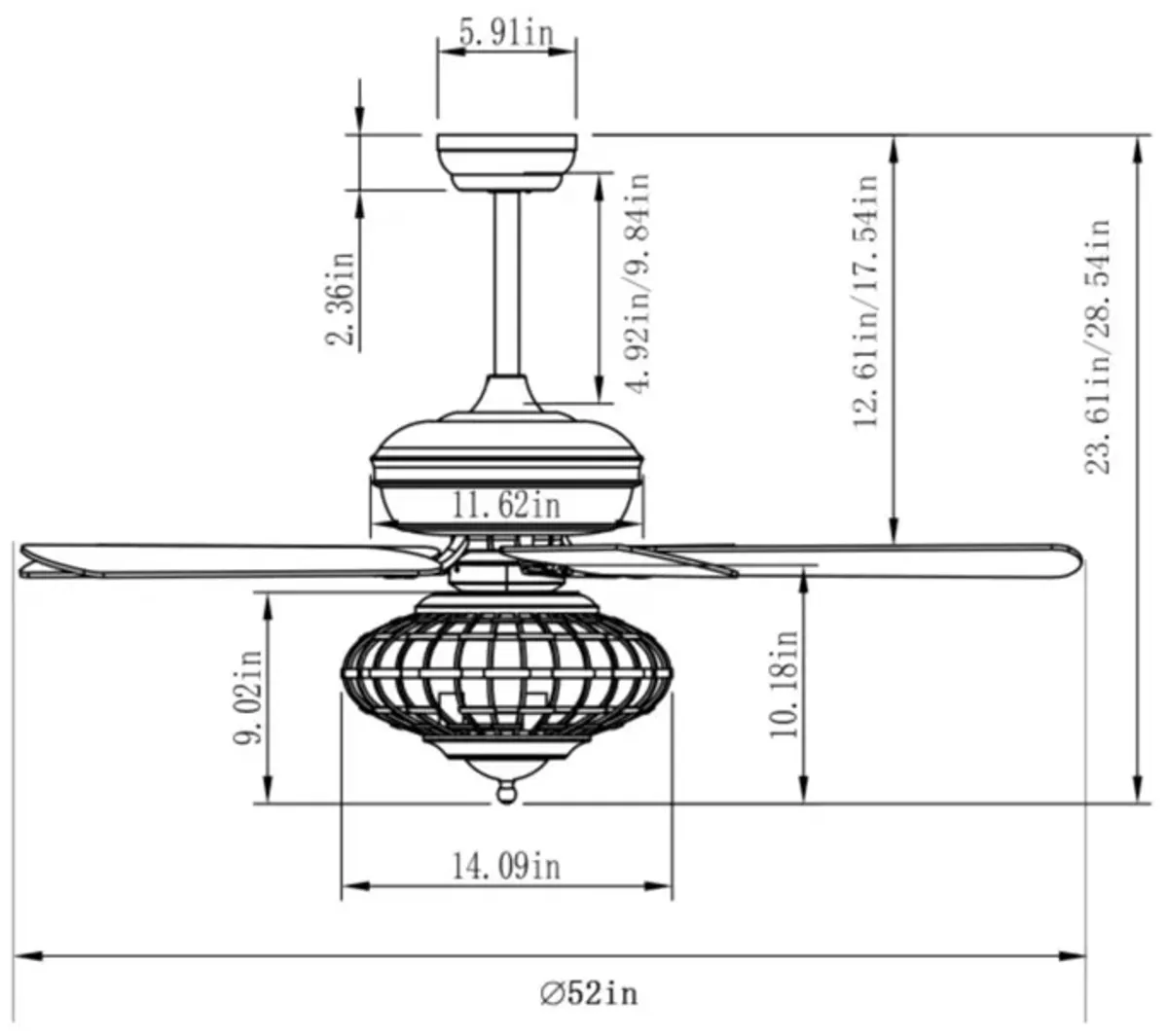 Hivvago 52 Inches Ceiling Fan with Wooden Blades and Remote Control-Silver