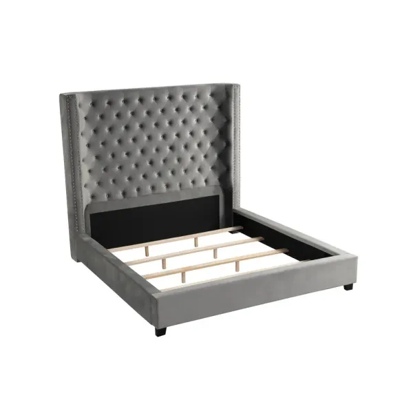 Best Master Furniture Yvonne Velvet Upholstered King Platform Bed in Gray