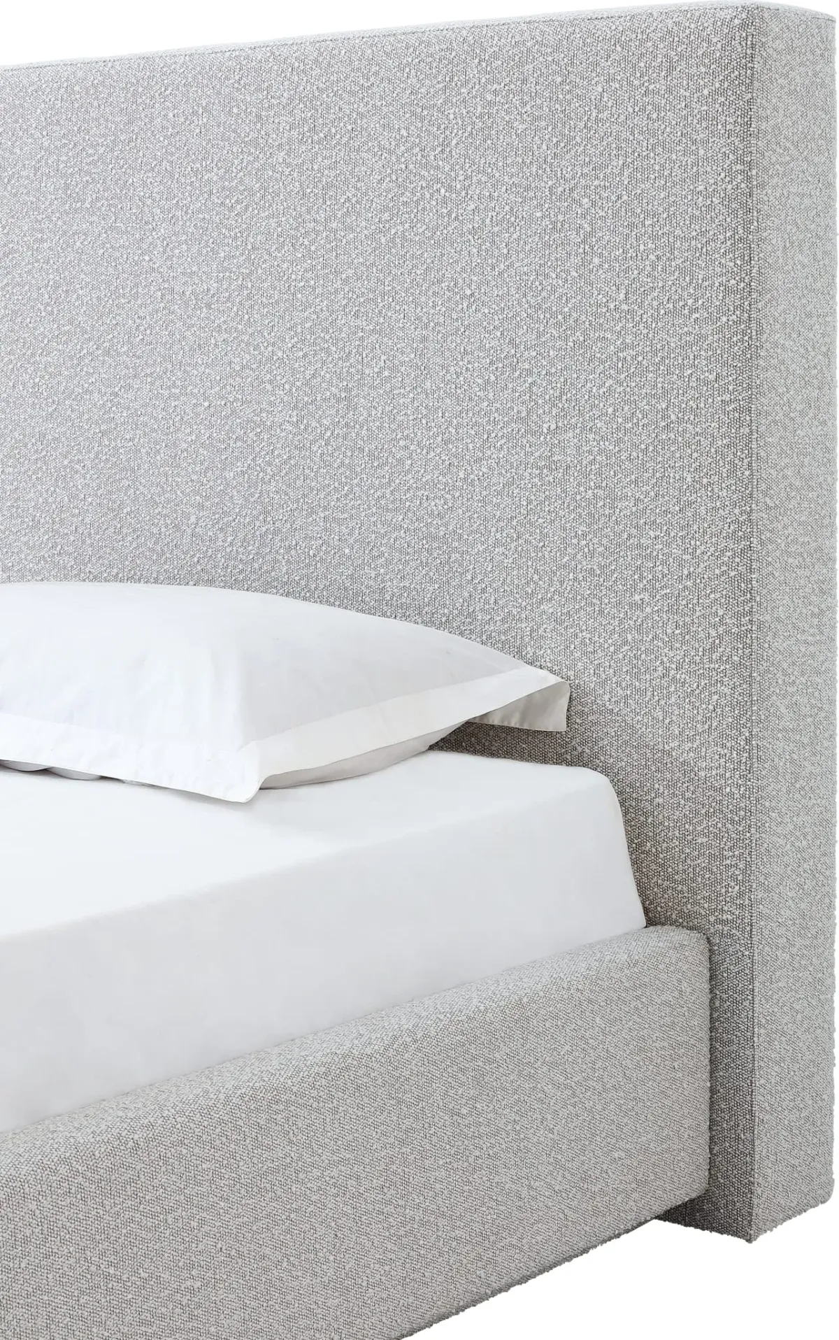 One Queen-size Upholstered Platform Bed in Cotton Ball Boucle