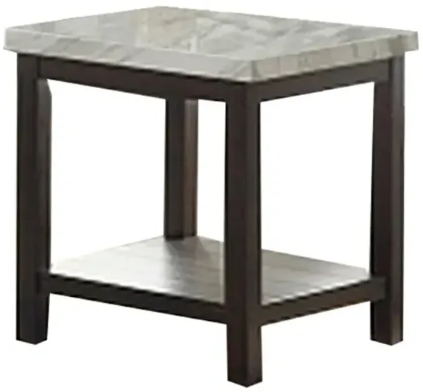 End Table with Textured Marble Top and 1 Slatted Shelf, Brown-Benzara