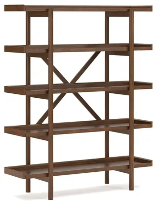 Jeyn Bookcase, 5 Fixed Display Shelves, 70 Inch Natural Brown Wood - Benzara