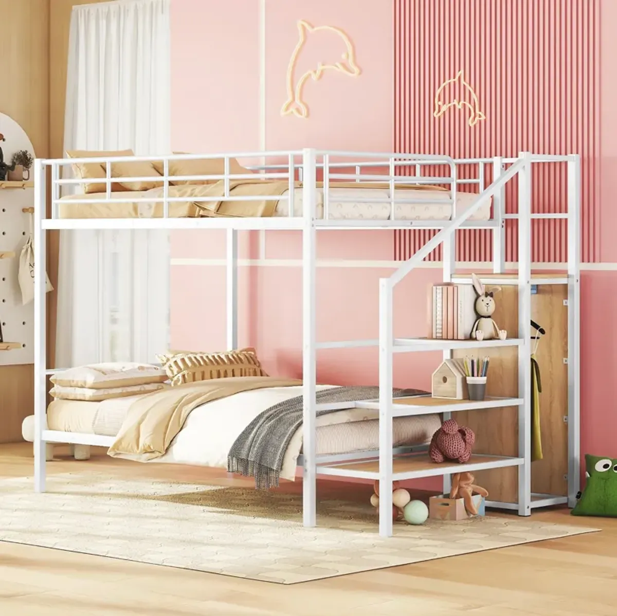 Merax Metal Bunk Bed with Lateral Storage Ladder