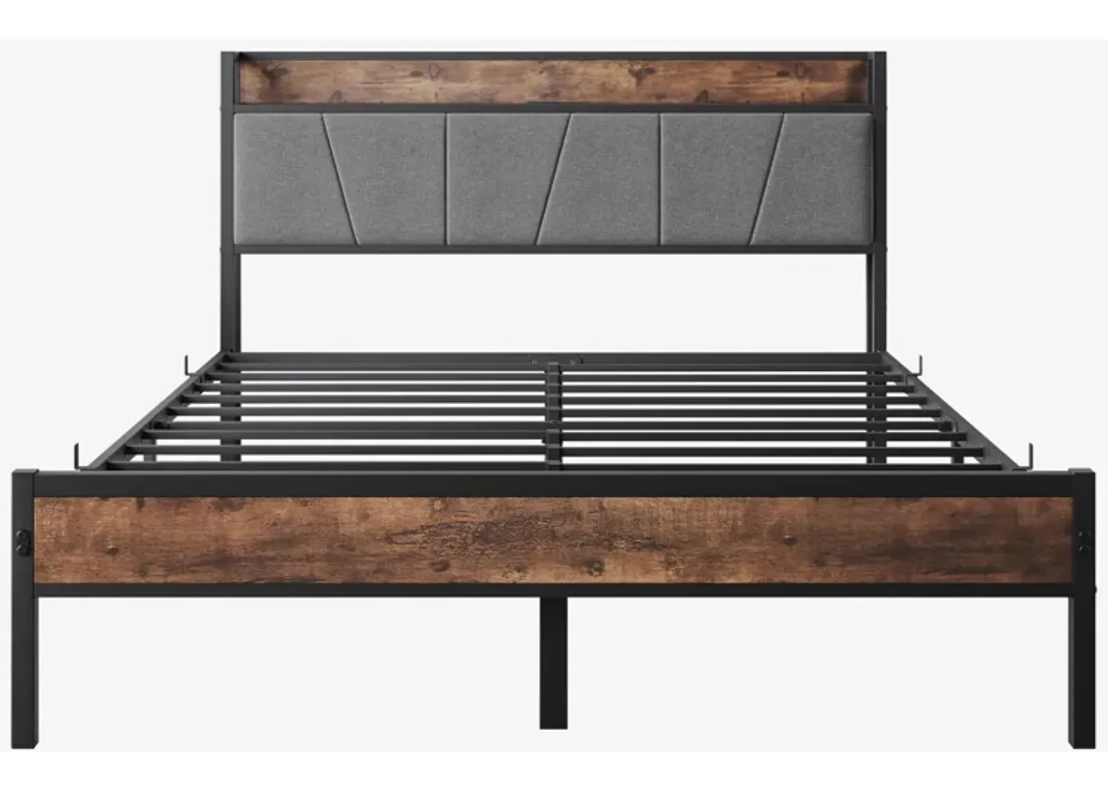 Hivvago QueenSized Platform Bedframe with Storage and Rustic Wooden Head Board