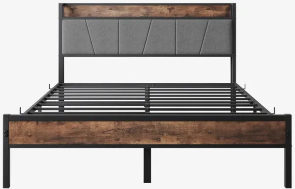 Hivvago QueenSized Platform Bedframe with Storage and Rustic Wooden Head Board