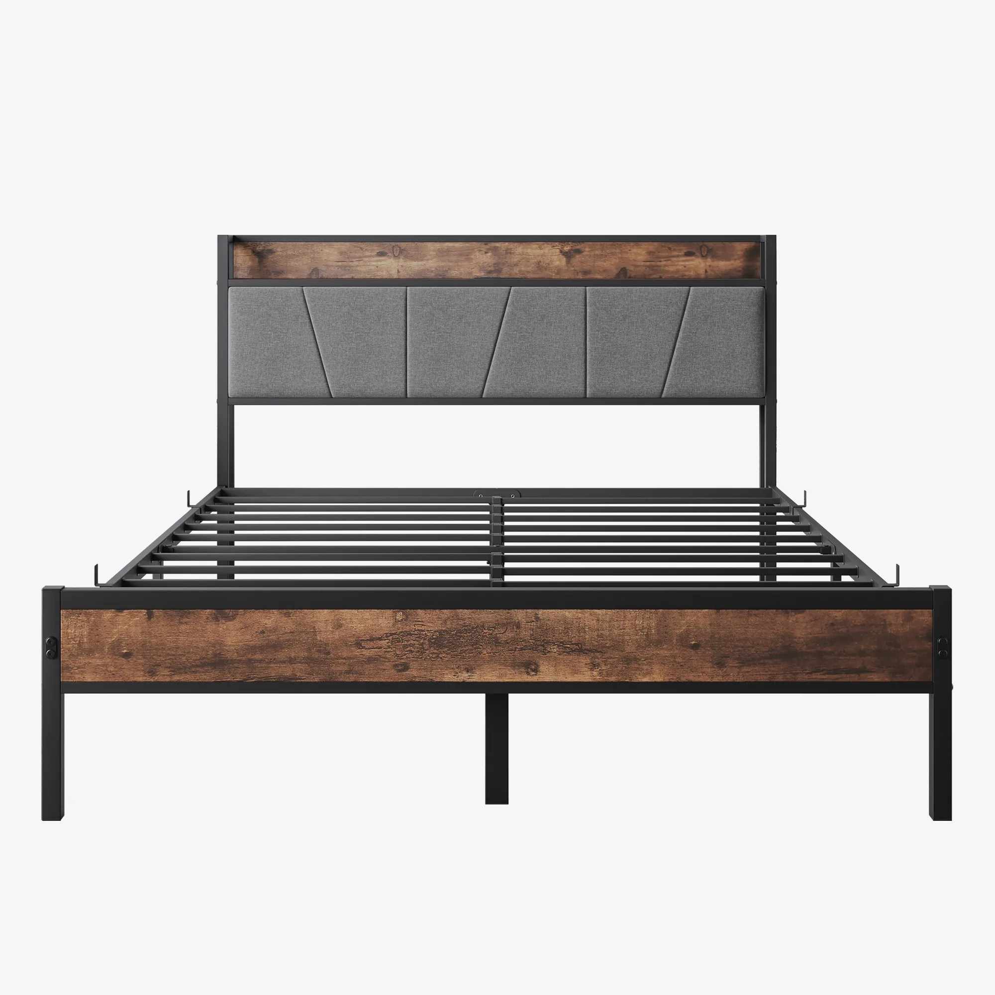 Hivvago QueenSized Platform Bedframe with Storage and Rustic Wooden Head Board