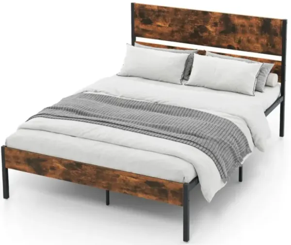 Bed Frame with Wooden Headboard and Footboard for Classic Style and Sturdy Support