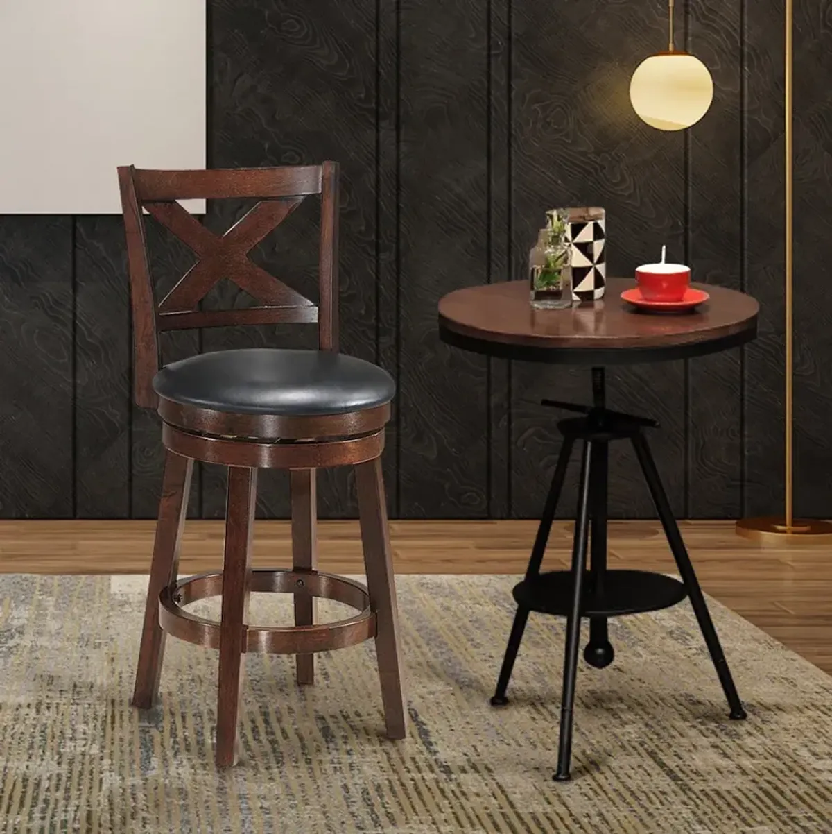 Swivel X-back Upholstered Counter Height Bar Stool with PVC Cushioned Seat