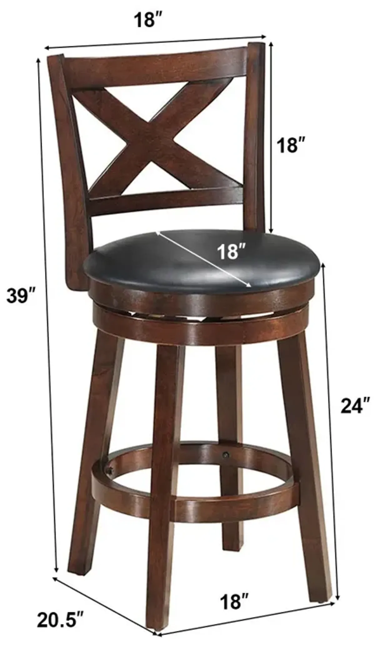 Swivel X-back Upholstered Counter Height Bar Stool with PVC Cushioned Seat