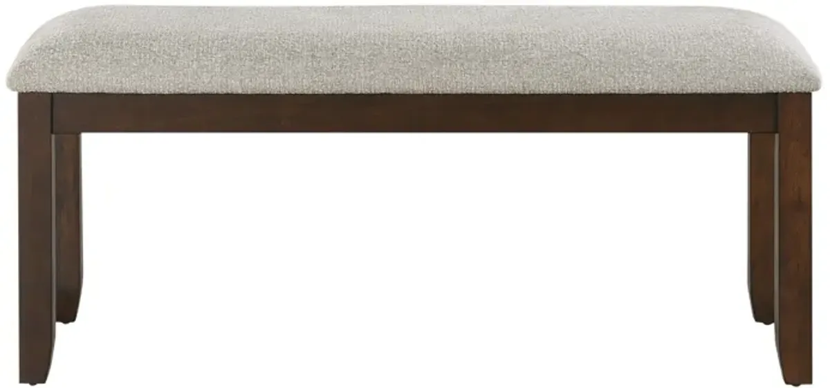 Humpty 43 Inch Bench, Gray Polyester Upholstery, Cherry Brown Solid Wood - Benzara