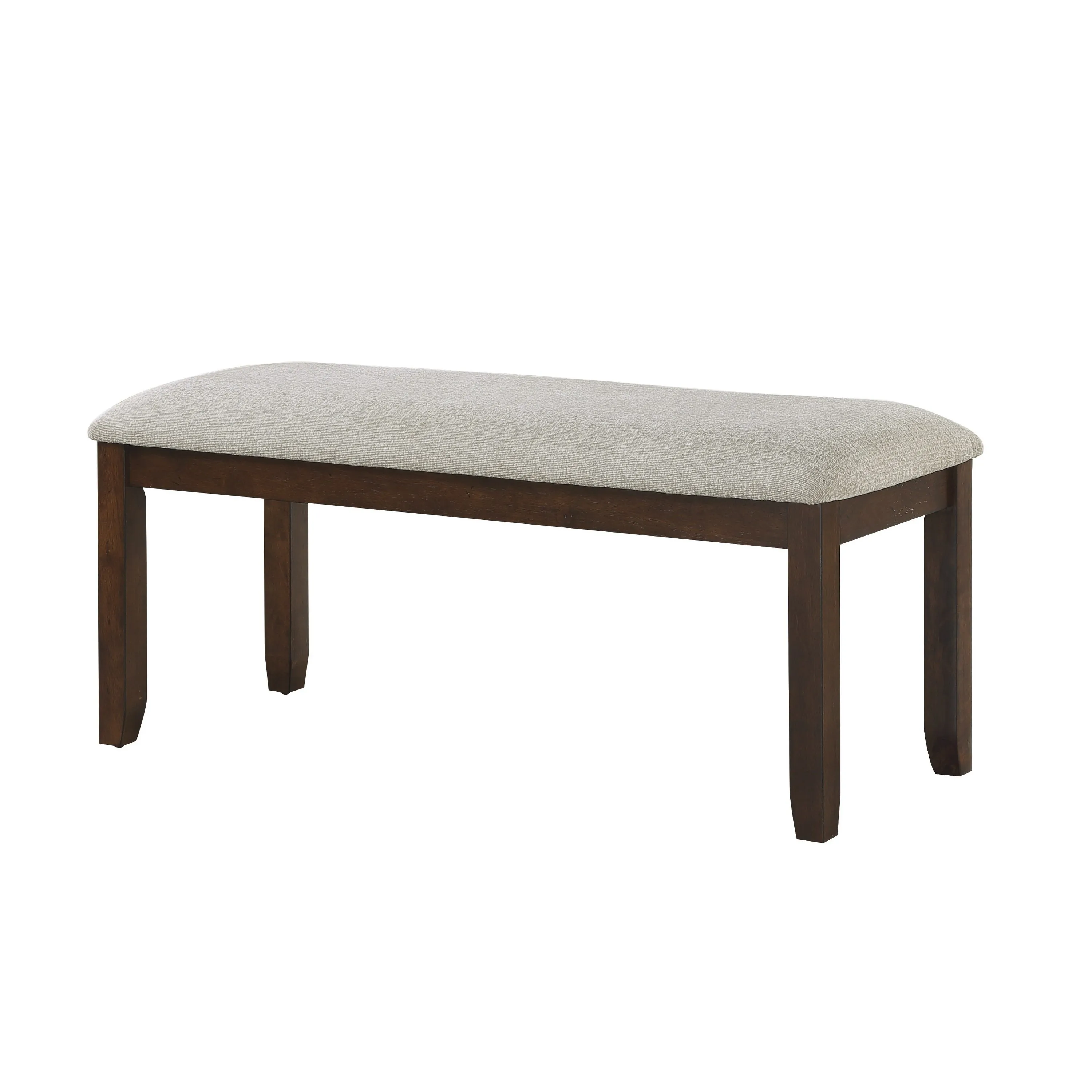 Humpty 43 Inch Bench, Gray Polyester Upholstery, Cherry Brown Solid Wood - Benzara