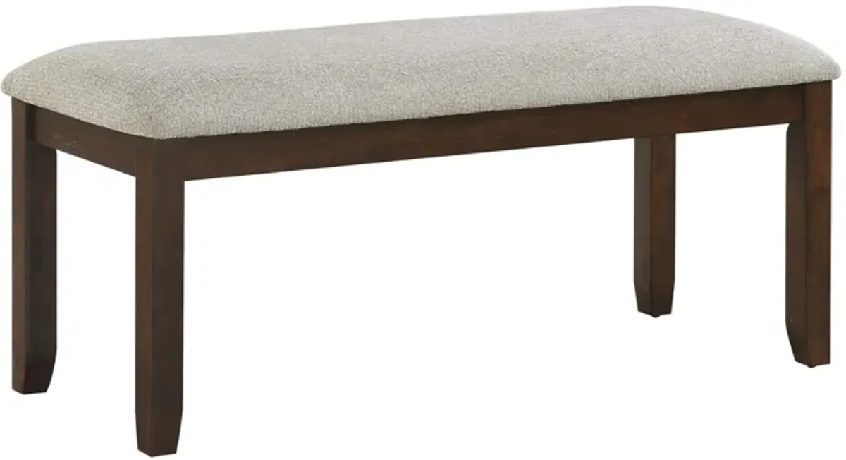 Humpty 43 Inch Bench, Gray Polyester Upholstery, Cherry Brown Solid Wood - Benzara