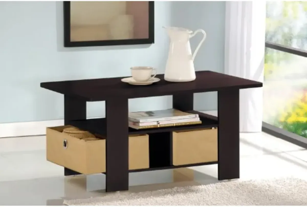 Coffee Table w/Bin Drawer, Espresso/Brown