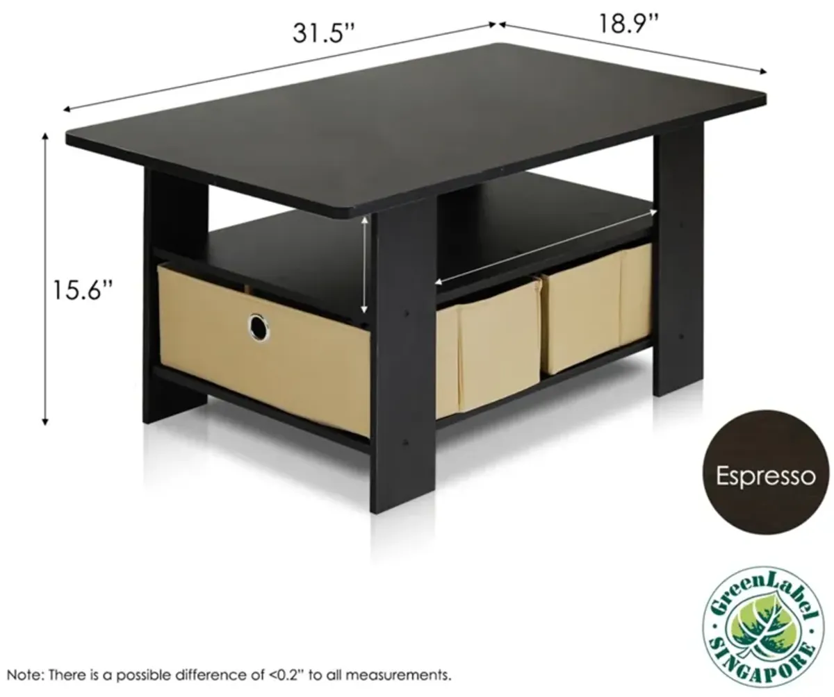 Coffee Table w/Bin Drawer, Espresso/Brown