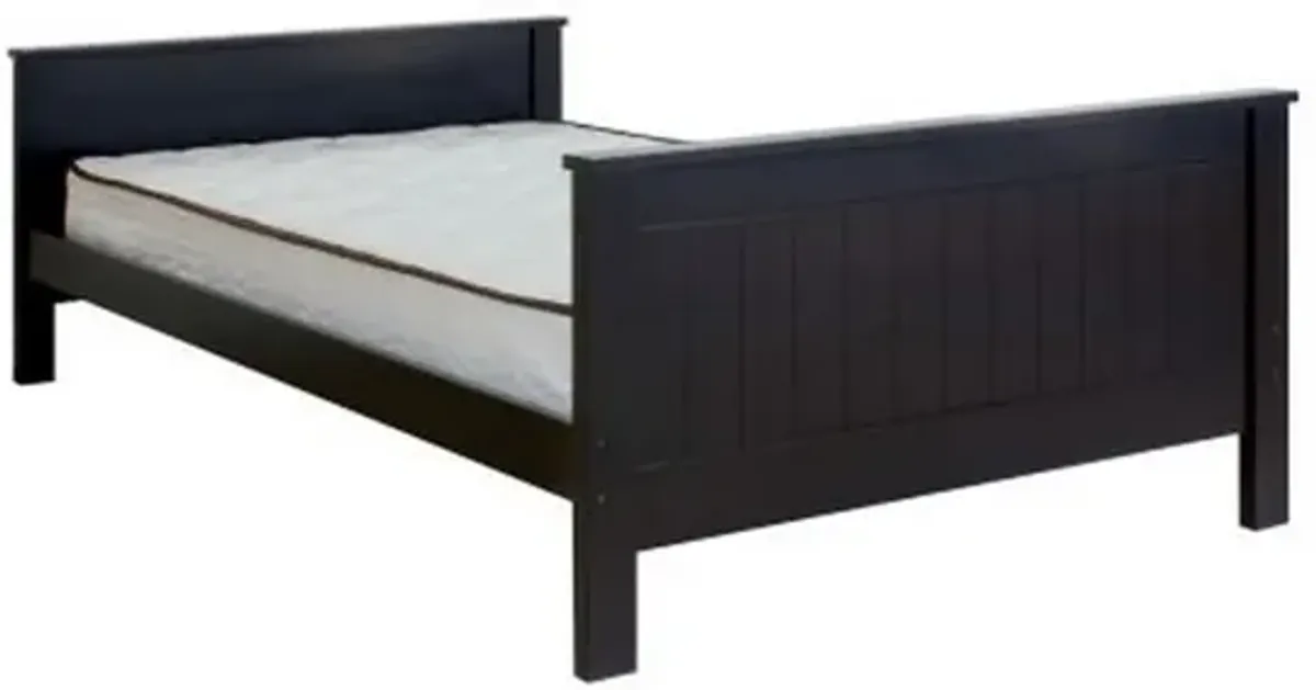 Twin Panel Bed with Plank Style Headboard, Black - Benzara