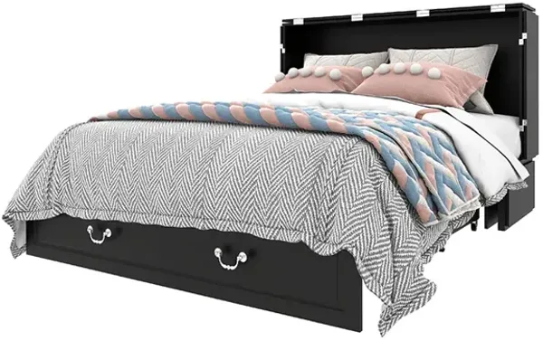 Queen Murphy Bed, Murphy Bed with Drawer Includes Storage Cabinet,USB and Charging Port, Murphy Bed Queen Suit for Guest Room, Black Cabinet Bed Guest Bed