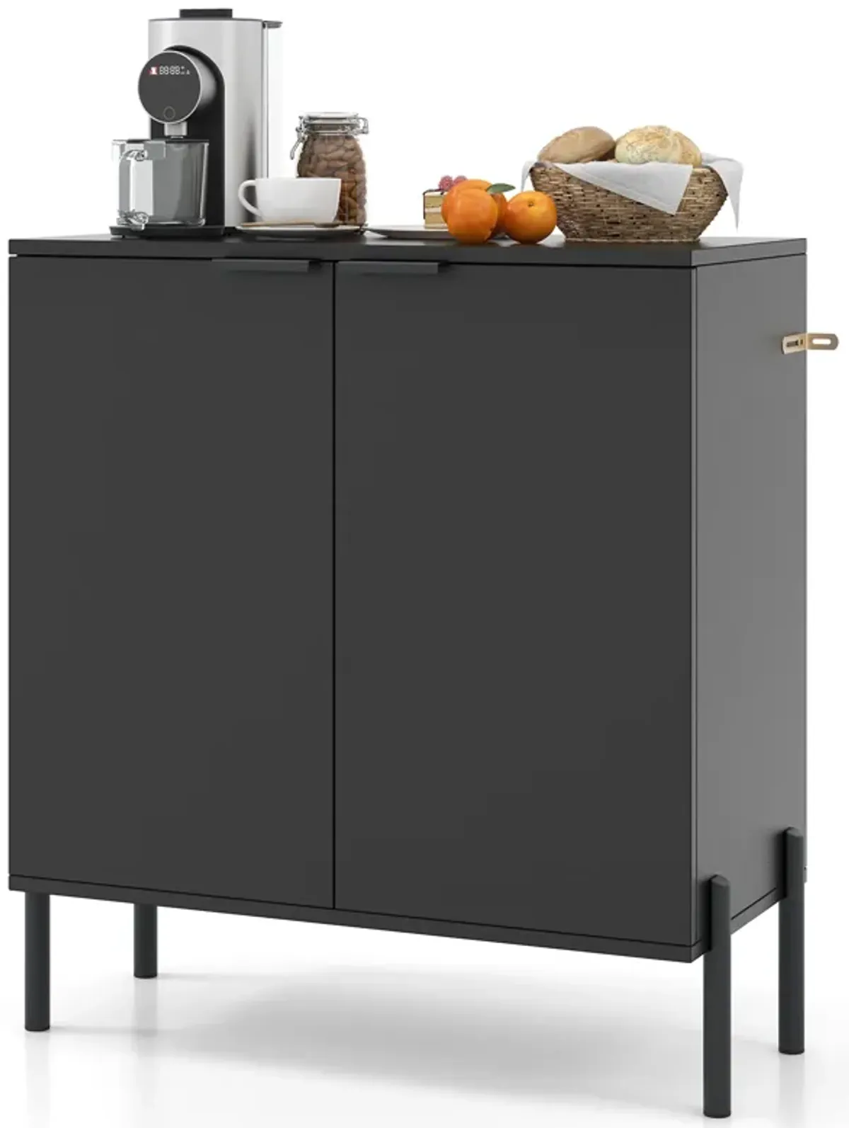 2-Door Buffet Cabinet Sideboard with Shelf and Metal Legs-Black