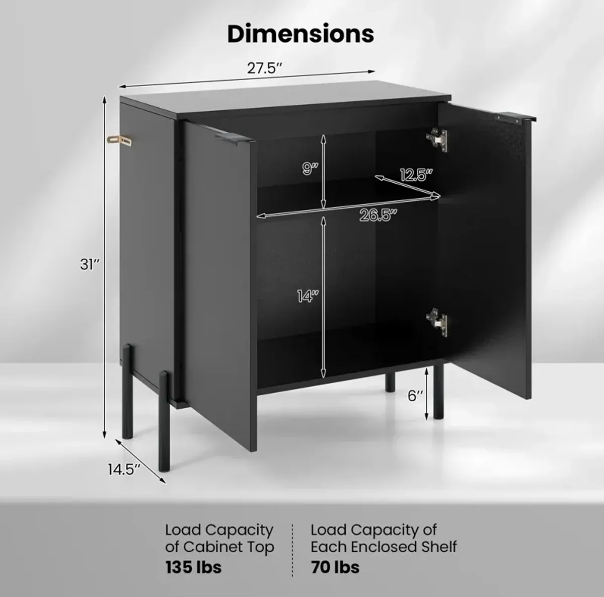 2-Door Buffet Cabinet Sideboard with Shelf and Metal Legs-Black