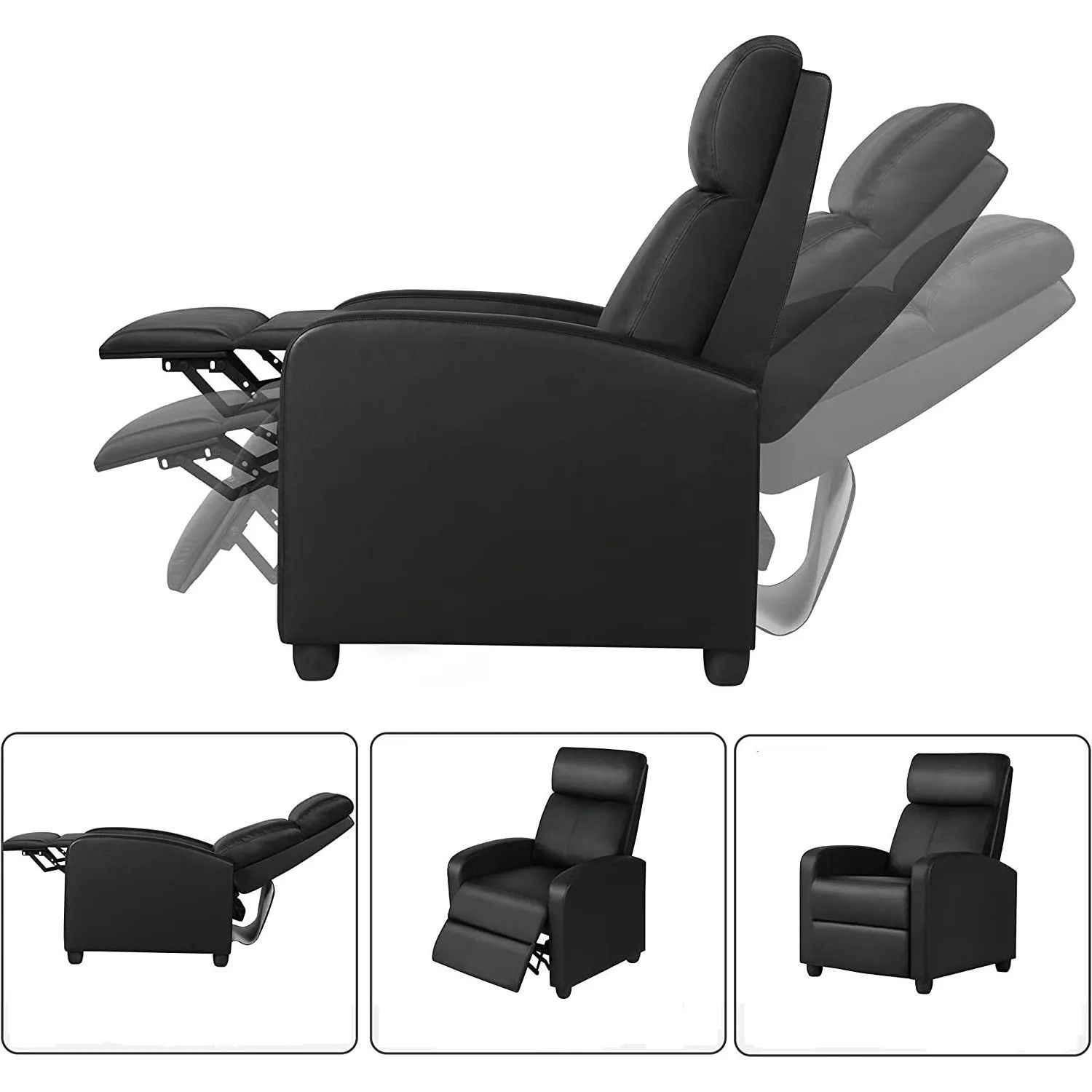 Black High Density Faux Leather Push Back Recliner Chair