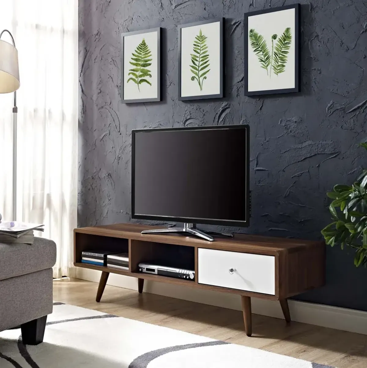 Transmit 55? TV Stand, Walnut White-Benzara