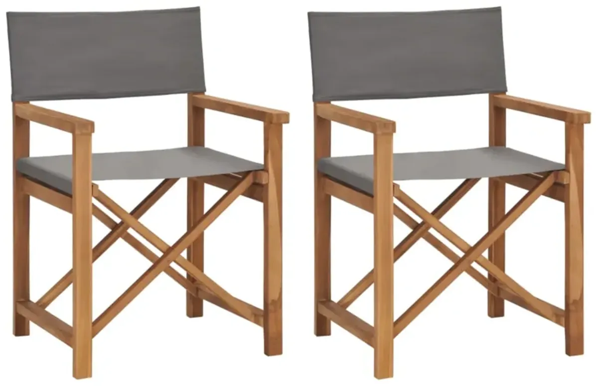 vidaXL Director's Chairs 2 pcs Solid Teak Wood Gray