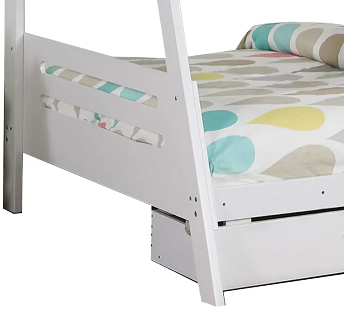 Emily Twin Over Full Bunk Bed with Ladder, 2 Drawers, White Solid Wood