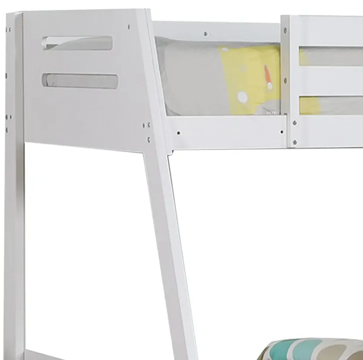 Emily Twin Over Full Bunk Bed with Ladder, 2 Drawers, White Solid Wood