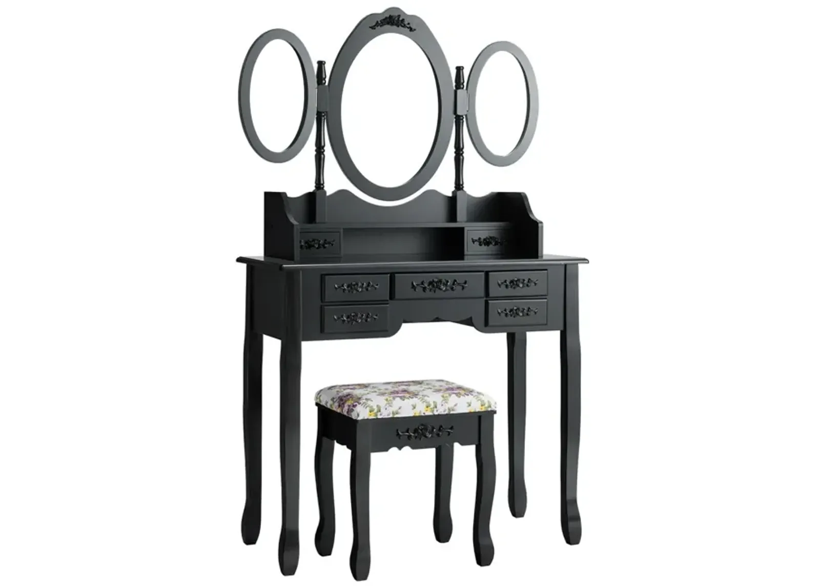 7 Drawer Tri-Folding Mirror Dressing Vanity Makeup Set