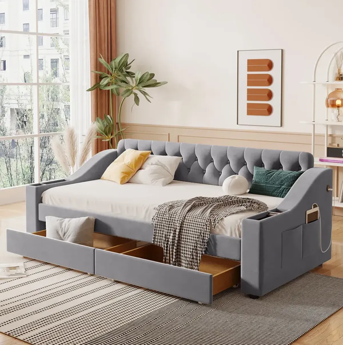 Merax Modern Daybed with Storage Armrests