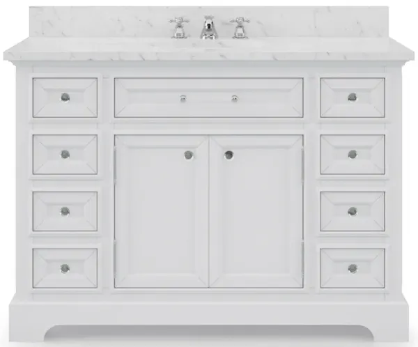 Derby 48 In. Single Sink Carrara White Marble Countertop Bath Vanity In Pure White with Chrome Classic Faucet