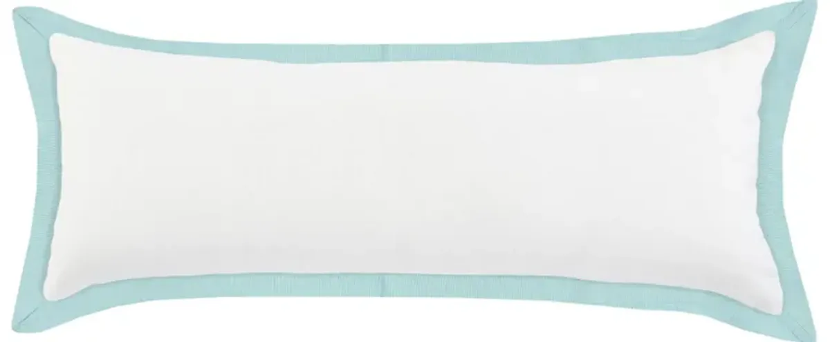 36" White and Blue Bordered Flange Frame Lumbar Rectangular Throw Pillow