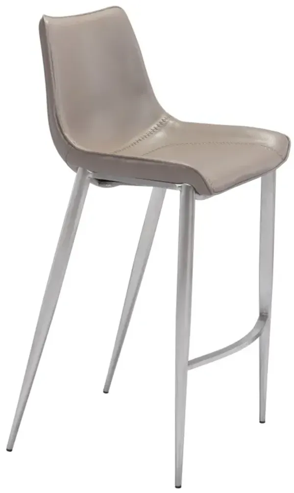 Hivvago Set of Two 30 Inch Gray And Silver Steel Low Back Bar Height Bar Chairs