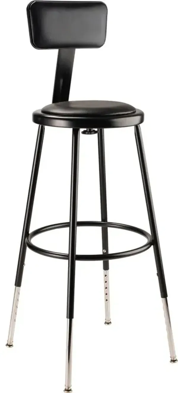 NPS® 25"-33" Height Adjustable Heavy Duty Vinyl Padded Steel Stool With Backrest, Black