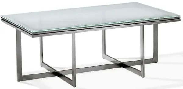 Benjara Ezin 48 Inch Rectangular Coffee Table, Crackled Glass Top, Metal Frame, Satin