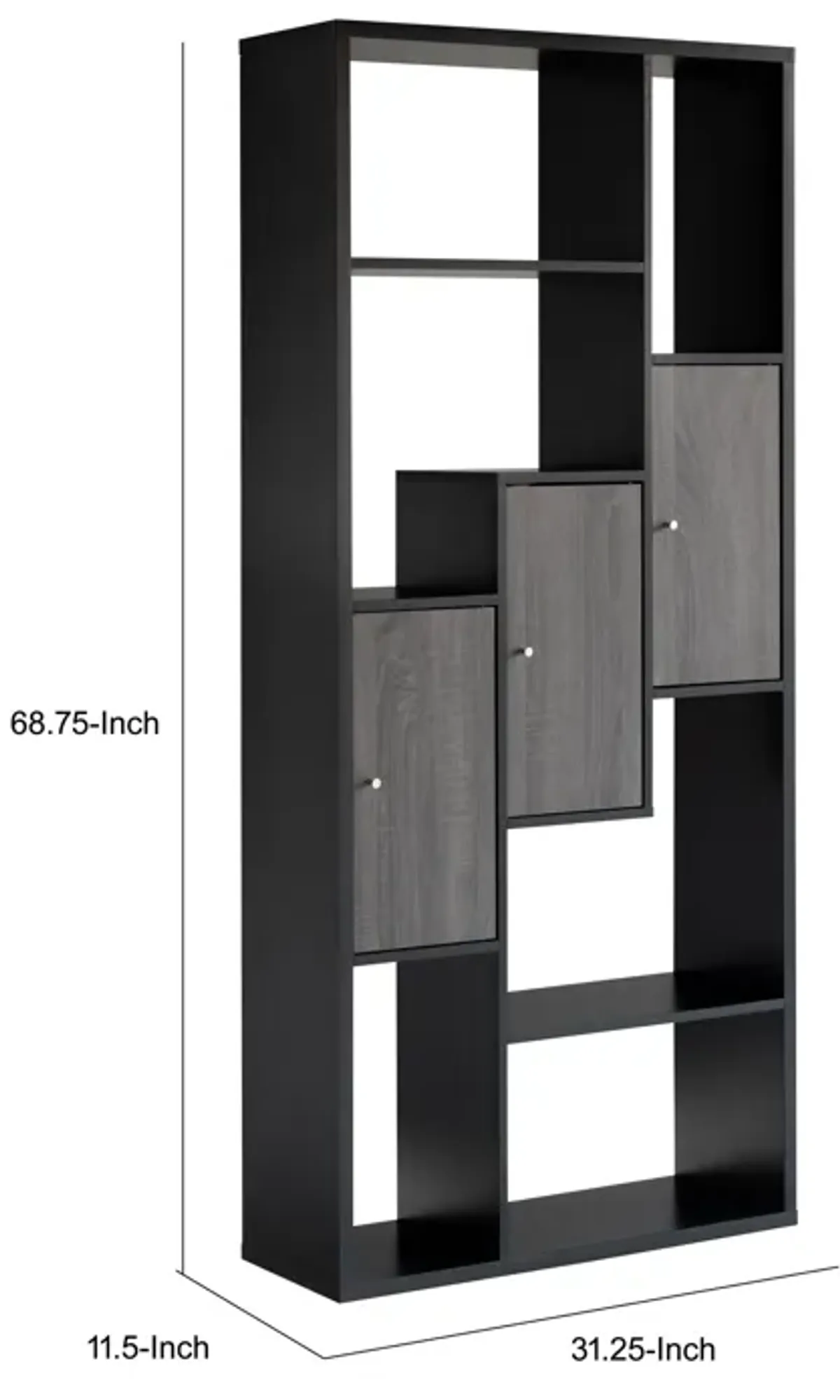 69 Inch Modern Display Cabinet with 7 Multilevel Shelves, 3 Doors, Black - Benzara