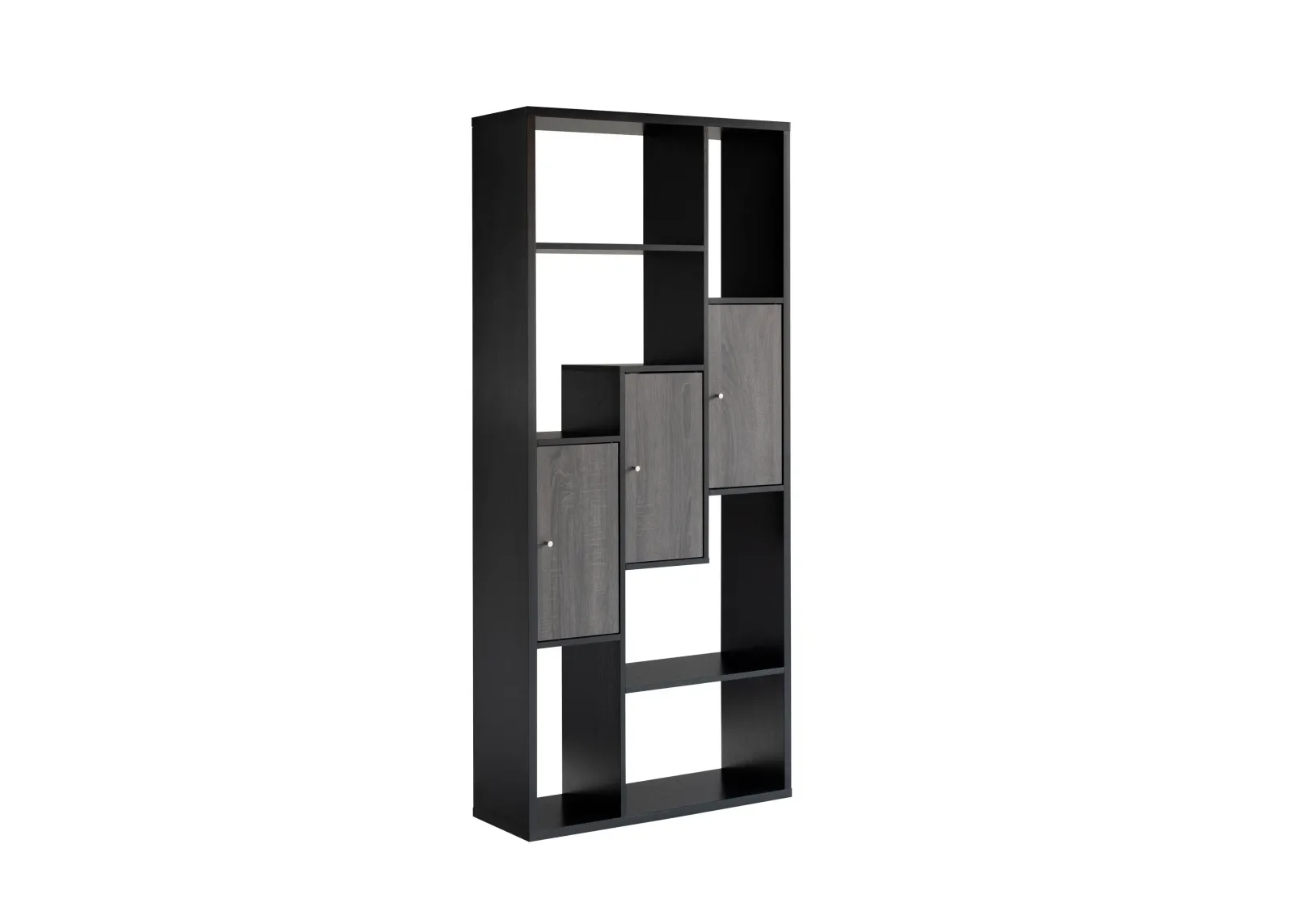 69 Inch Modern Display Cabinet with 7 Multilevel Shelves, 3 Doors, Black - Benzara